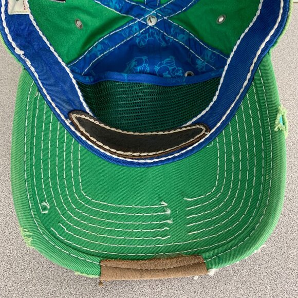 True Religion Distressed Green Yellow Blue Hat Y2K Strapback Cap
